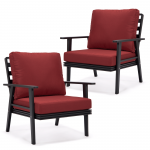 LeisureMod Walbrooke Modern Black Patio Arm Chair, Set of 2, Red