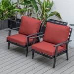 LeisureMod Walbrooke Modern Black Patio Arm Chair, Set of 2, Red