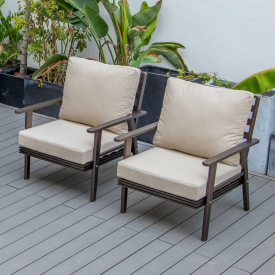 LeisureMod Walbrooke Modern Brown Patio Arm Chair, Set of 2, Beige