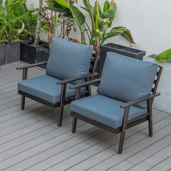 LeisureMod Walbrooke Modern Brown Patio Arm Chair, Set of 2, Navy Blue