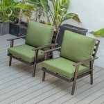 LeisureMod Walbrooke Modern Brown Patio Arm Chair, Set of 2, Green