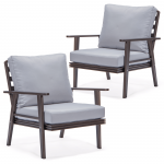 LeisureMod Walbrooke Modern Brown Patio Arm Chair, Set of 2, Light Grey