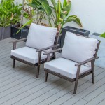 LeisureMod Walbrooke Modern Brown Patio Arm Chair, Set of 2, Light Grey