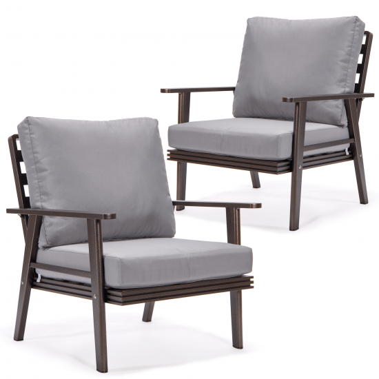 LeisureMod Walbrooke Modern Brown Patio Arm Chair, Set of 2, Grey
