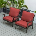 LeisureMod Walbrooke Modern Brown Patio Arm Chair, Set of 2, Red