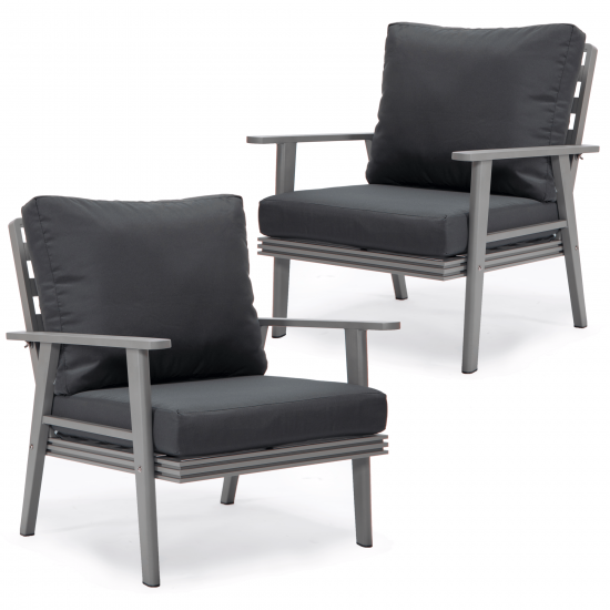 LeisureMod Walbrooke Modern Grey Patio Arm Chair, Set of 2, Charcoal