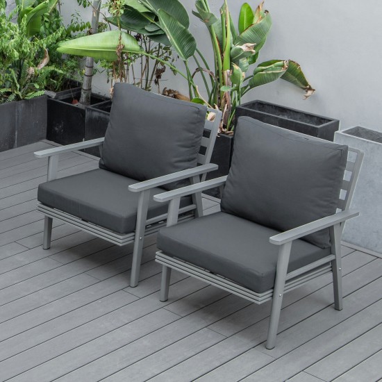 LeisureMod Walbrooke Modern Grey Patio Arm Chair, Set of 2, Charcoal