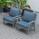 LeisureMod Walbrooke Modern Grey Patio Arm Chair, Set of 2, Navy Blue