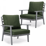 LeisureMod Walbrooke Modern Grey Patio Arm Chair, Set of 2, Green