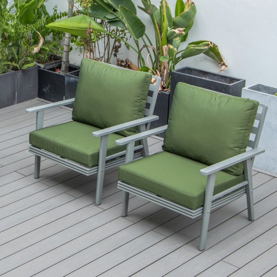 LeisureMod Walbrooke Modern Grey Patio Arm Chair, Set of 2, Green