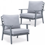 LeisureMod Walbrooke Modern Grey Patio Arm Chair, Set of 2, Light Grey