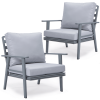 LeisureMod Walbrooke Modern Grey Patio Arm Chair, Set of 2, Light Grey