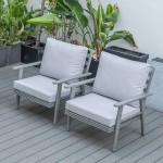 LeisureMod Walbrooke Modern Grey Patio Arm Chair, Set of 2, Light Grey