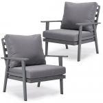 LeisureMod Walbrooke Modern Grey Patio Arm Chair, Set of 2, Grey