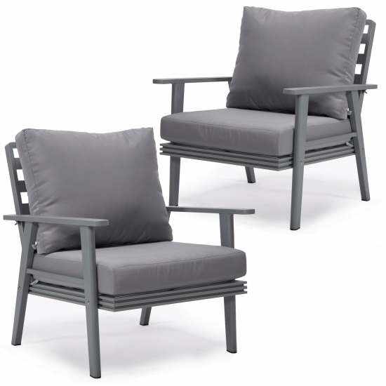 LeisureMod Walbrooke Modern Grey Patio Arm Chair, Set of 2, Grey