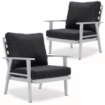 LeisureMod Walbrooke Outdoor Patio White Aluminum Armchairs Set Of 2, Charcoal