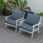 LeisureMod Walbrooke Outdoor Patio White Aluminum Armchairs Set Of 2, Navy Blue