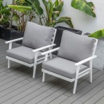 LeisureMod Walbrooke Outdoor Patio White Aluminum Armchairs Set Of 2, Grey