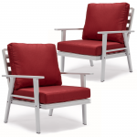 LeisureMod Walbrooke Outdoor Patio White Aluminum Armchairs Set Of 2, Red