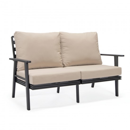 Leisuremod Walbrooke Modern Outdoor Patio Loveseat with Black Frame, Beige