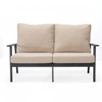 Leisuremod Walbrooke Modern Outdoor Patio Loveseat with Black Frame, Beige