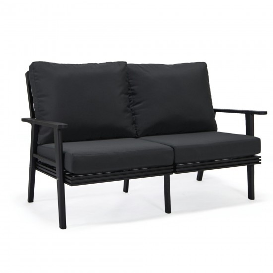 Leisuremod Walbrooke Modern Outdoor Patio Loveseat with Black Frame, Charcoal