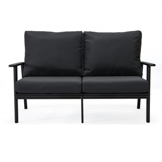 Leisuremod Walbrooke Modern Outdoor Patio Loveseat with Black Frame, Charcoal