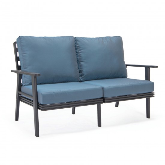 Leisuremod Walbrooke Modern Outdoor Patio Loveseat with Black Frame, Navy Blue