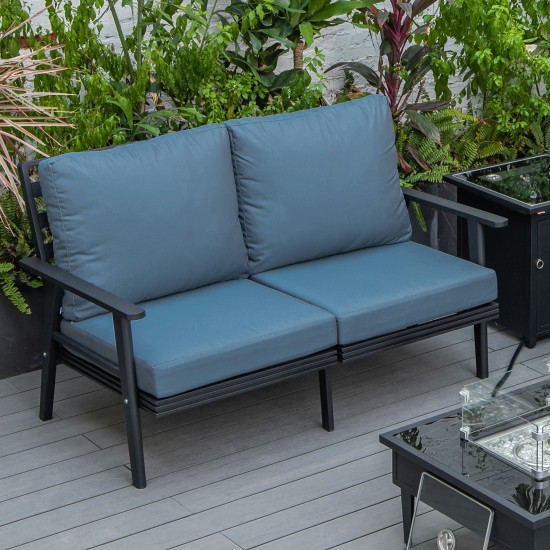 Leisuremod Walbrooke Modern Outdoor Patio Loveseat with Black Frame, Navy Blue