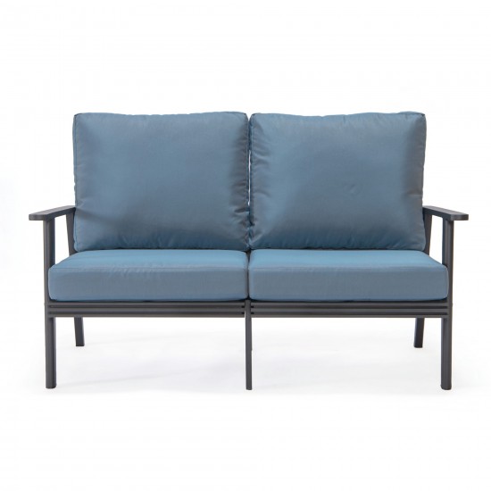 Leisuremod Walbrooke Modern Outdoor Patio Loveseat with Black Frame, Navy Blue