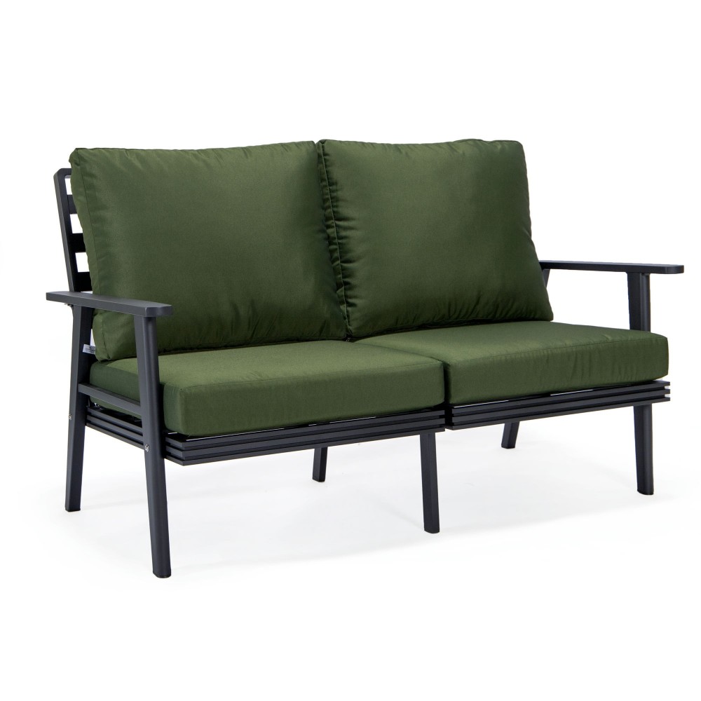 Leisuremod Walbrooke Modern Outdoor Patio Loveseat with Black Frame, Green