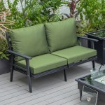 Leisuremod Walbrooke Modern Outdoor Patio Loveseat with Black Frame, Green