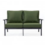 Leisuremod Walbrooke Modern Outdoor Patio Loveseat with Black Frame, Green