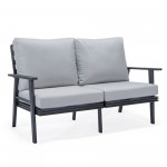 Leisuremod Walbrooke Modern Outdoor Patio Loveseat with Black Frame, Light Grey