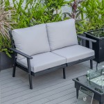 Leisuremod Walbrooke Modern Outdoor Patio Loveseat with Black Frame, Light Grey