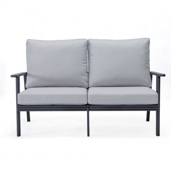 Leisuremod Walbrooke Modern Outdoor Patio Loveseat with Black Frame, Light Grey