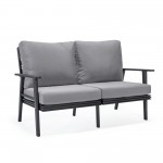 Leisuremod Walbrooke Modern Outdoor Patio Loveseat with Black Frame, Grey