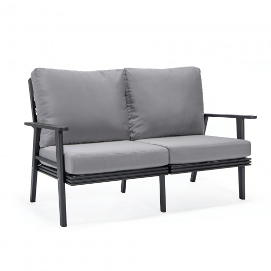 Leisuremod Walbrooke Modern Outdoor Patio Loveseat with Black Frame, Grey