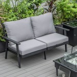 Leisuremod Walbrooke Modern Outdoor Patio Loveseat with Black Frame, Grey