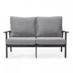 Leisuremod Walbrooke Modern Outdoor Patio Loveseat with Black Frame, Grey