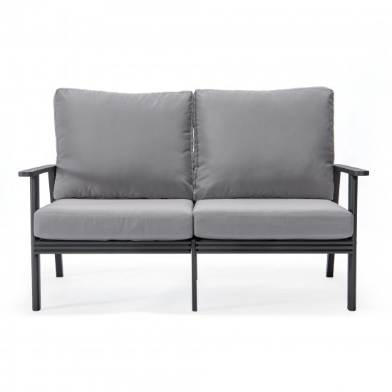 Leisuremod Walbrooke Modern Outdoor Patio Loveseat with Black Frame, Grey