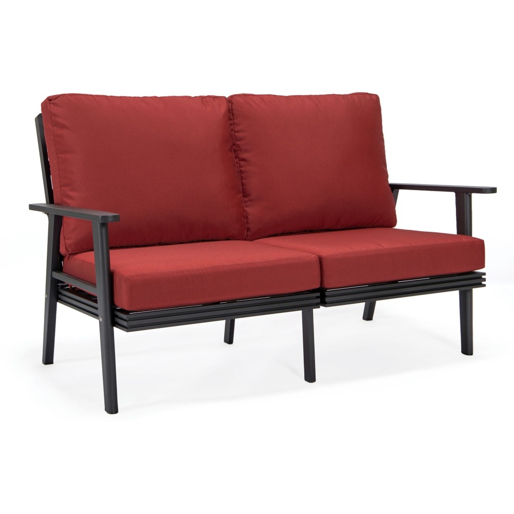 Leisuremod Walbrooke Modern Outdoor Patio Loveseat with Black Frame, Red