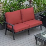 Leisuremod Walbrooke Modern Outdoor Patio Loveseat with Black Frame, Red