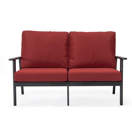 Leisuremod Walbrooke Modern Outdoor Patio Loveseat with Black Frame, Red