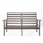 Leisuremod Walbrooke Modern Outdoor Patio Loveseat with Brown Frame, Beige