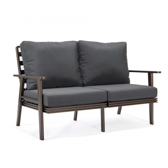 Leisuremod Walbrooke Modern Outdoor Patio Loveseat with Brown Frame, Charcoal