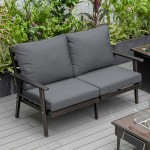 Leisuremod Walbrooke Modern Outdoor Patio Loveseat with Brown Frame, Charcoal