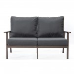 Leisuremod Walbrooke Modern Outdoor Patio Loveseat with Brown Frame, Charcoal