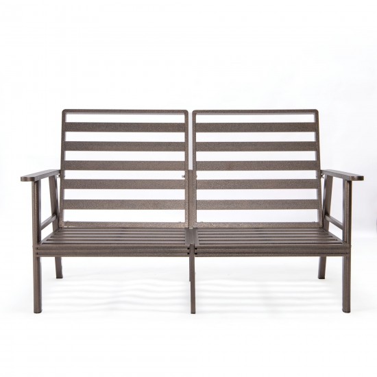 Leisuremod Walbrooke Modern Outdoor Patio Loveseat with Brown Frame, Charcoal