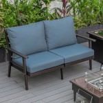 Leisuremod Walbrooke Modern Outdoor Patio Loveseat with Brown Frame, Navy Blue